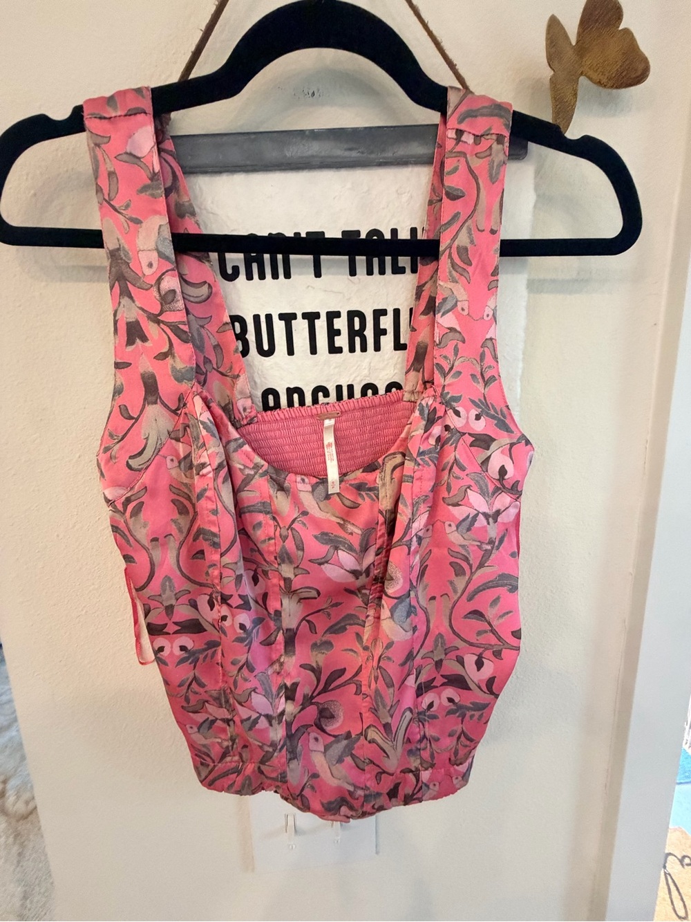 Free People Pink Floral Sleeveless Scoop-Neck Crop Top